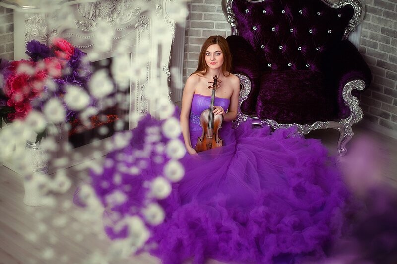 Woman in Purple Dress — Dramatic, Photograph, Violin
