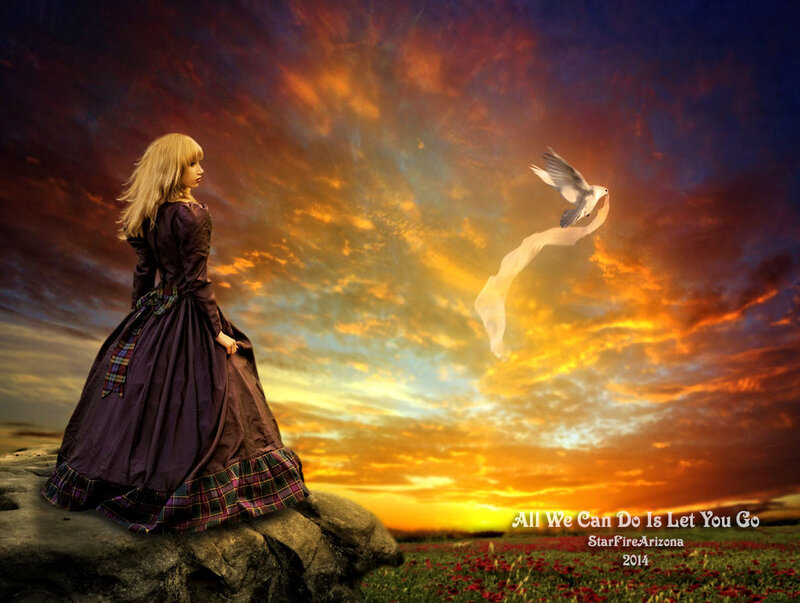 Woman in Purple Dress — Dramatic, Sunset, Digital Art, Bird