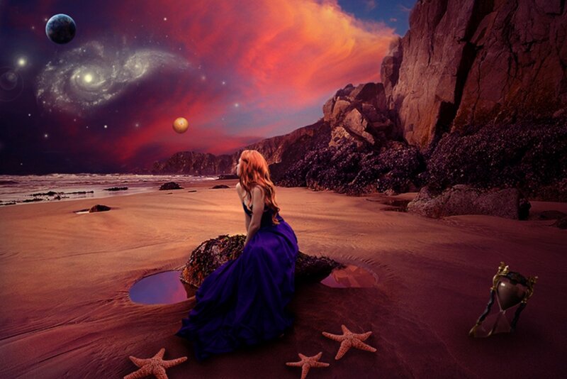 Woman in Purple Dress — Dramatic, Sunset, Digital Art, Starfish