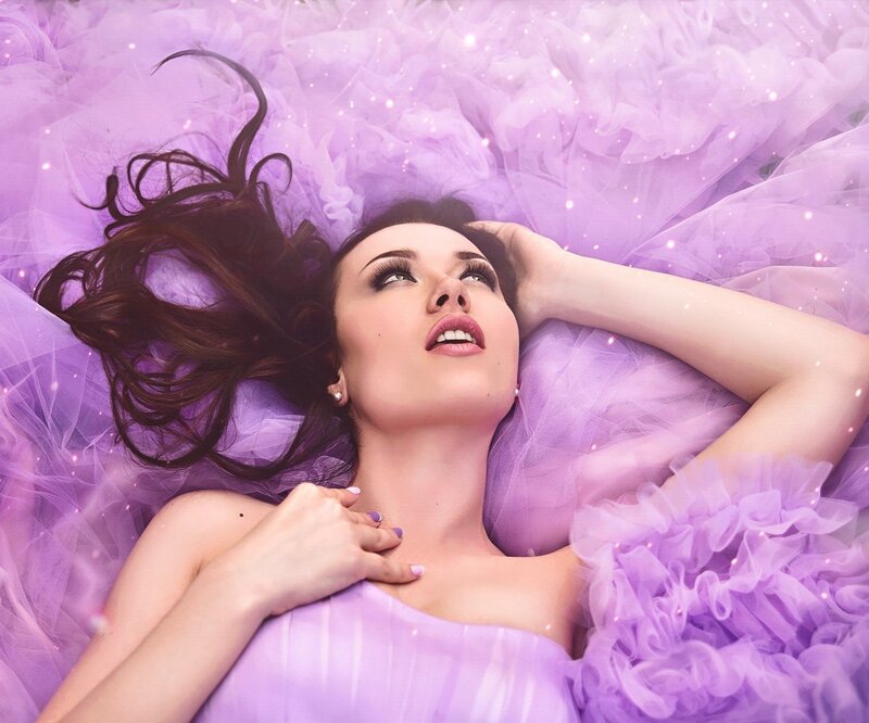 Woman in Purple Dress — Dreamy, Photograph, Tulle Fabric