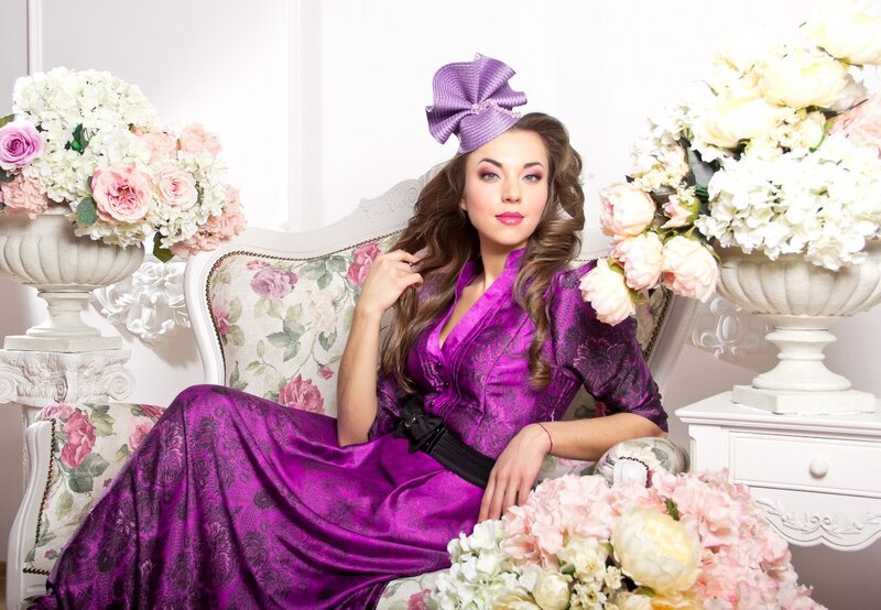 Woman in Purple Dress — Elegant, Photograph, Flowers