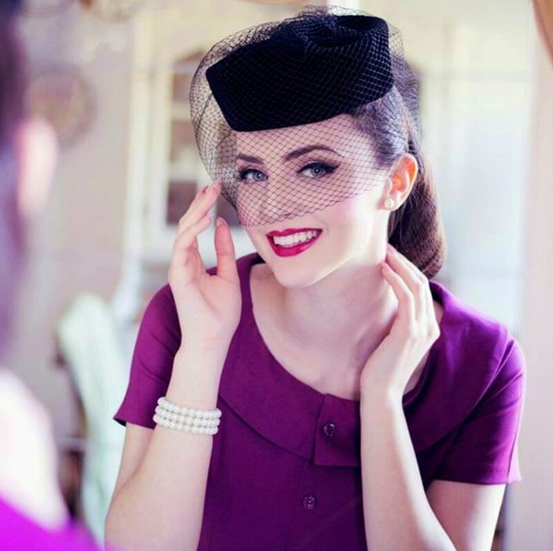 Woman in Purple Dress — Elegant, Photograph, Hat