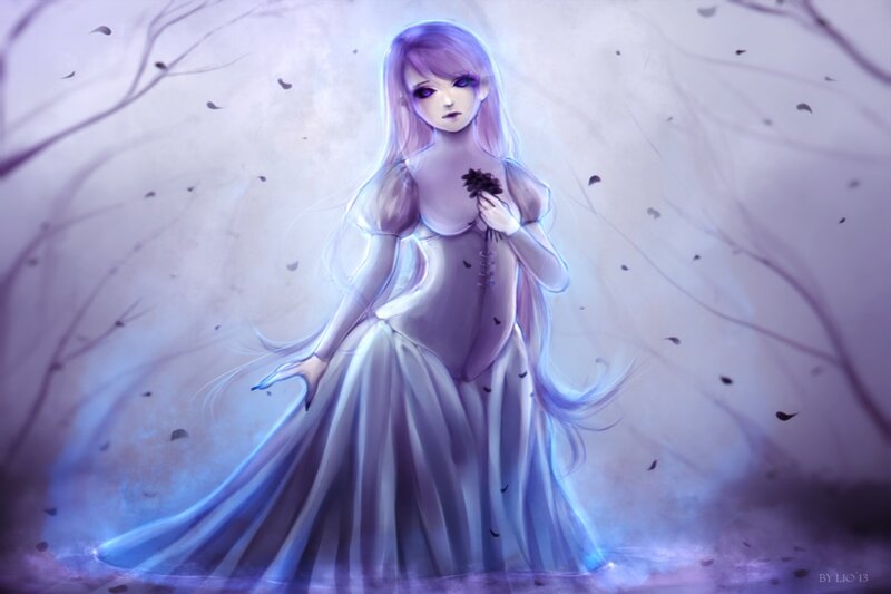 Woman in Purple Dress — Ethereal, Digital Art, Flower