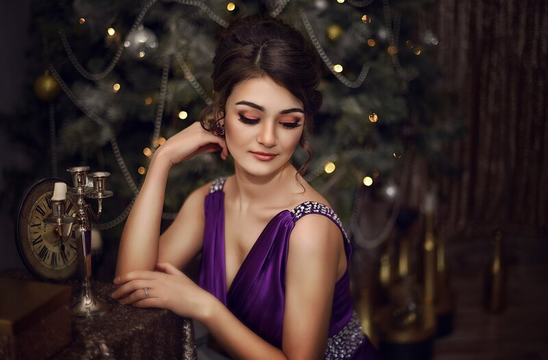 Woman in Purple Dress — Festive, Night