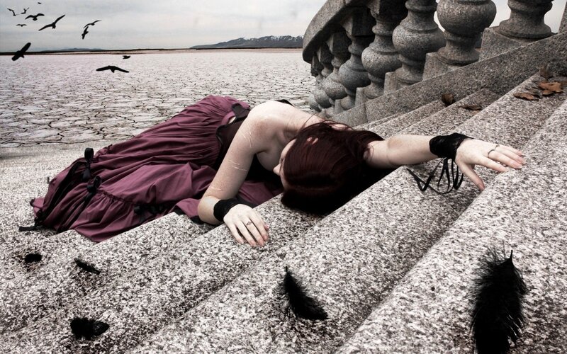 Woman in Purple Dress — Gray, Dramatic
