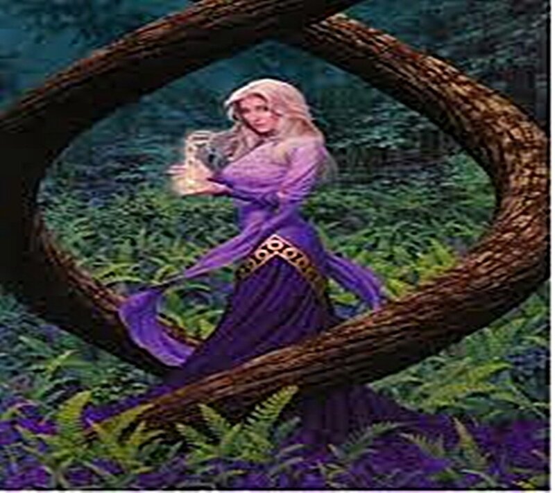 woman in purple dress in forest