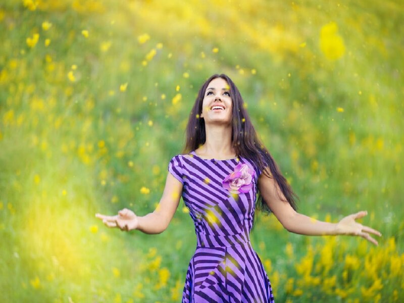 Woman in Purple Dress — Joyful, Afternoon