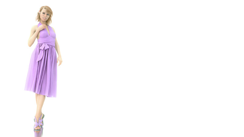 Woman in Purple Dress — Neutral, 3d Render, Sandals