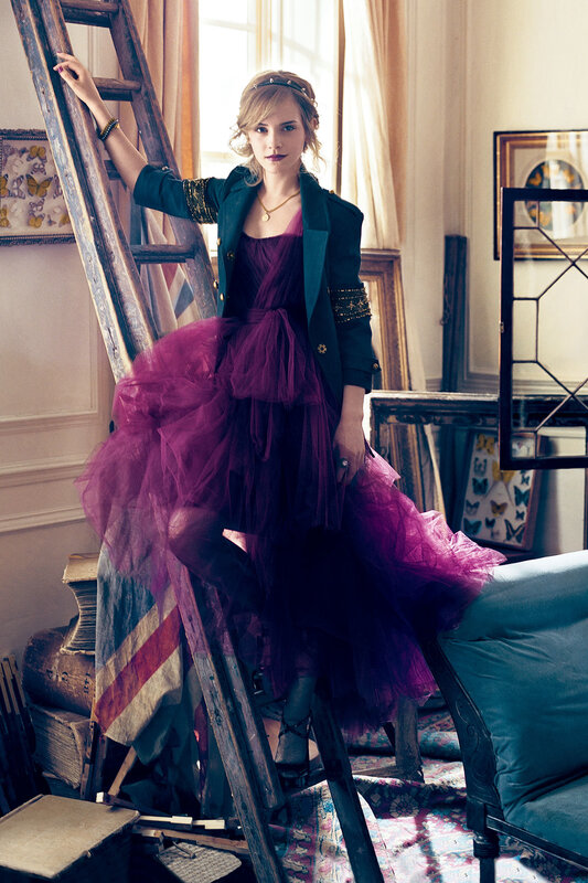 woman in purple dress on ladder