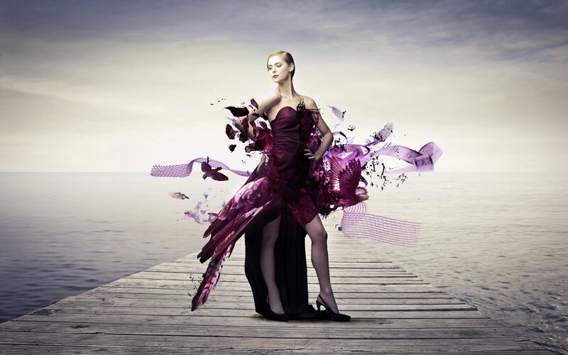 woman in purple dress on pier