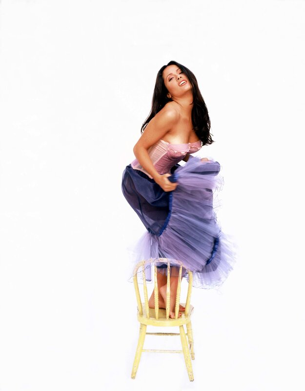 Woman in Purple Dress — Playful, Photograph, Chair