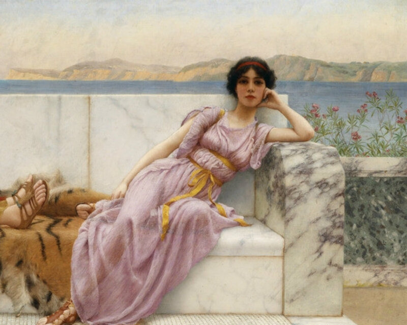 Woman in Purple Dress — Serene, Afternoon, Painting