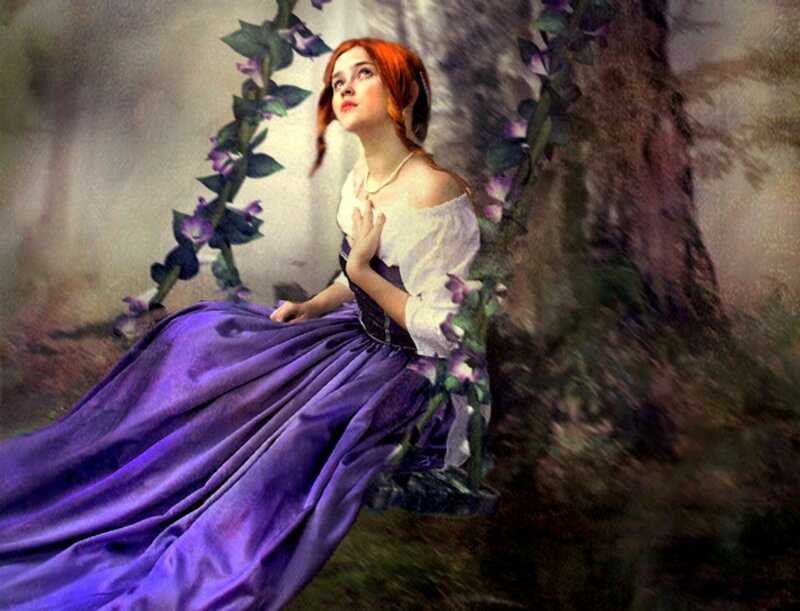 Woman in Purple Dress — Serene, Digital Art