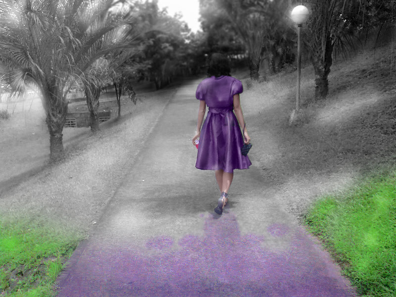 Woman in Purple Dress — Serene, Photograph, Path