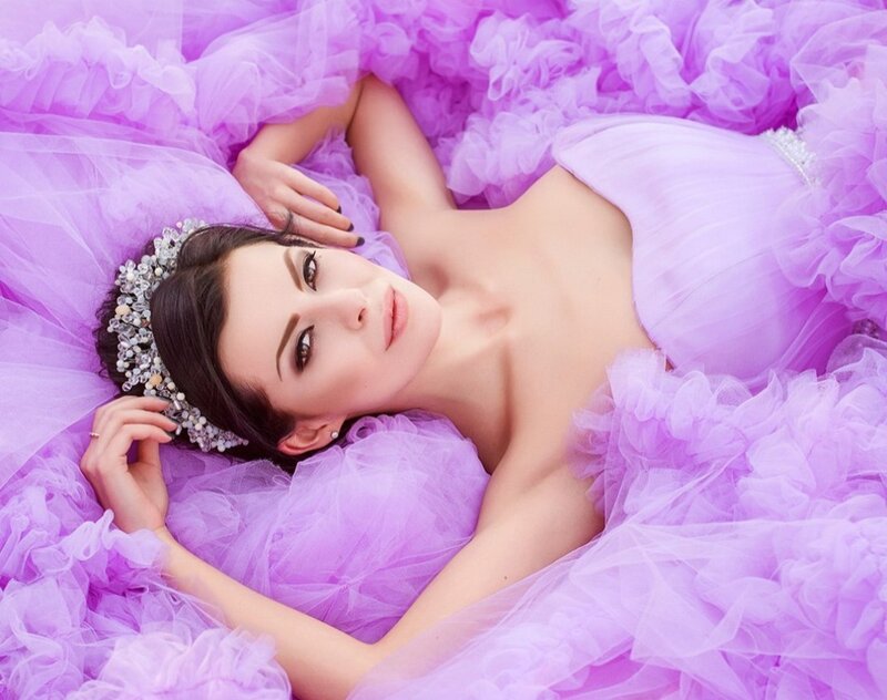Woman in Purple Dress — Serene, Photograph, Tiara, Tulle