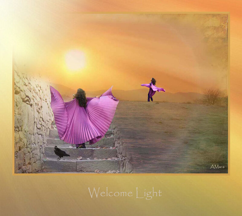 Woman in Purple Dress — Serene, Sunset, Digital Art, Sun