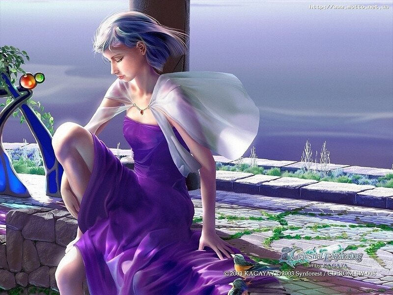 woman in purple dress sitting