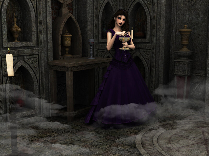 woman in purple dress with chalice