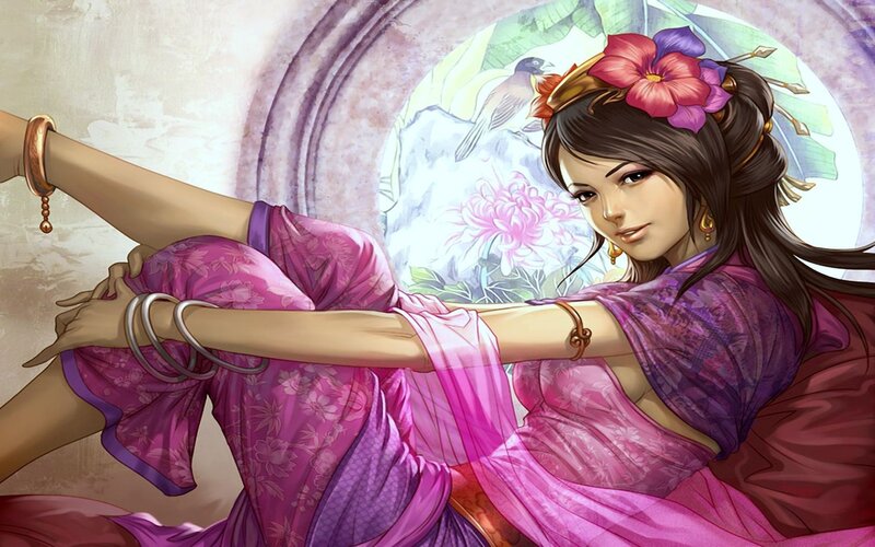 woman in purple dress with flowers