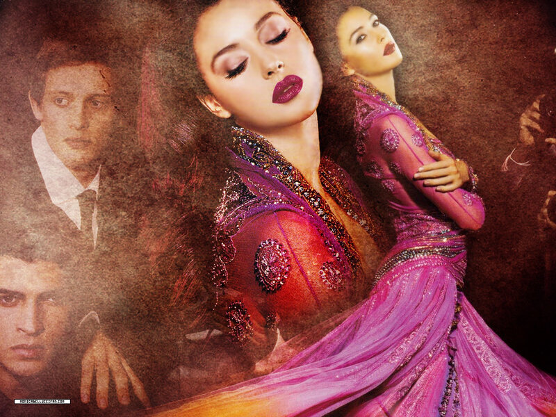 woman in purple dress with men