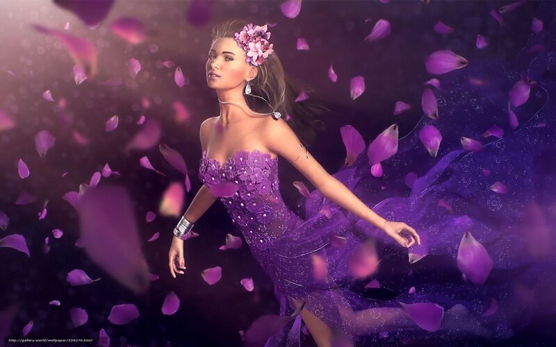 woman in purple dress with petals