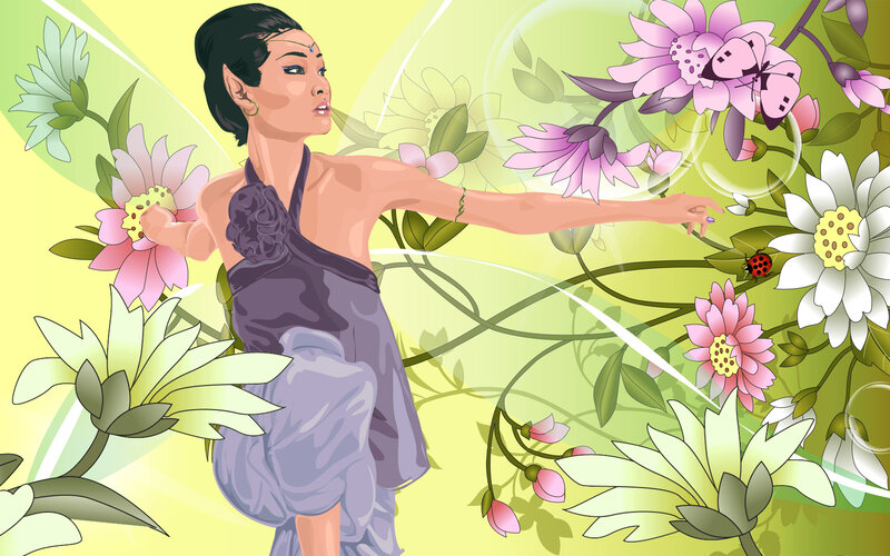 Woman in Purple Dress — Yellow, Serene