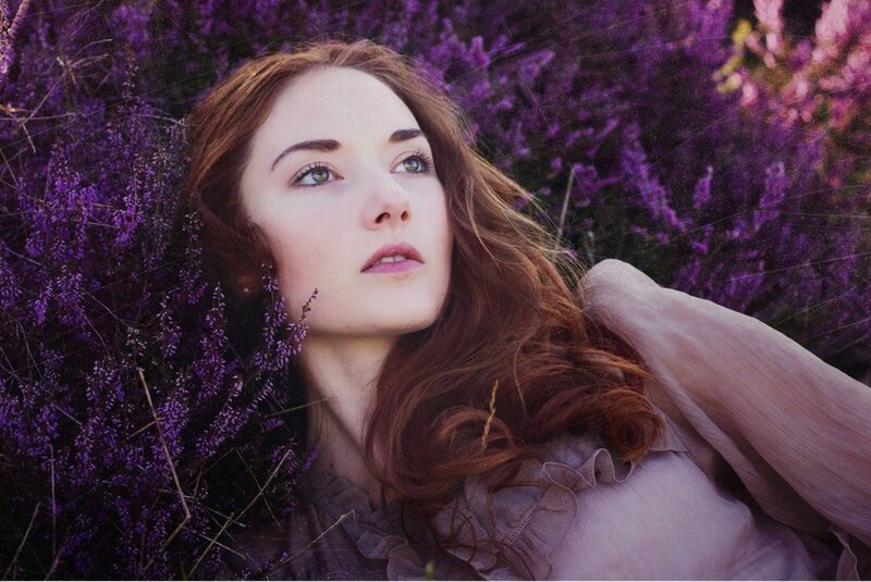 Woman in Purple Flowers — Serene, Afternoon