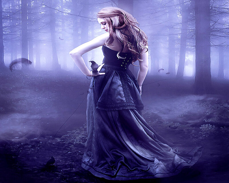 woman in purple forest
