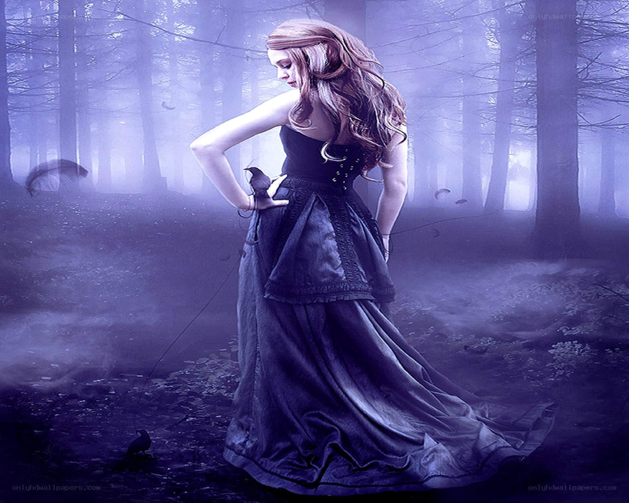 woman in purple forest