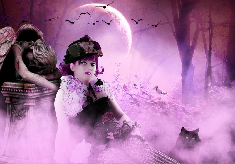 Woman in Purple Forest — Mystical, Night
