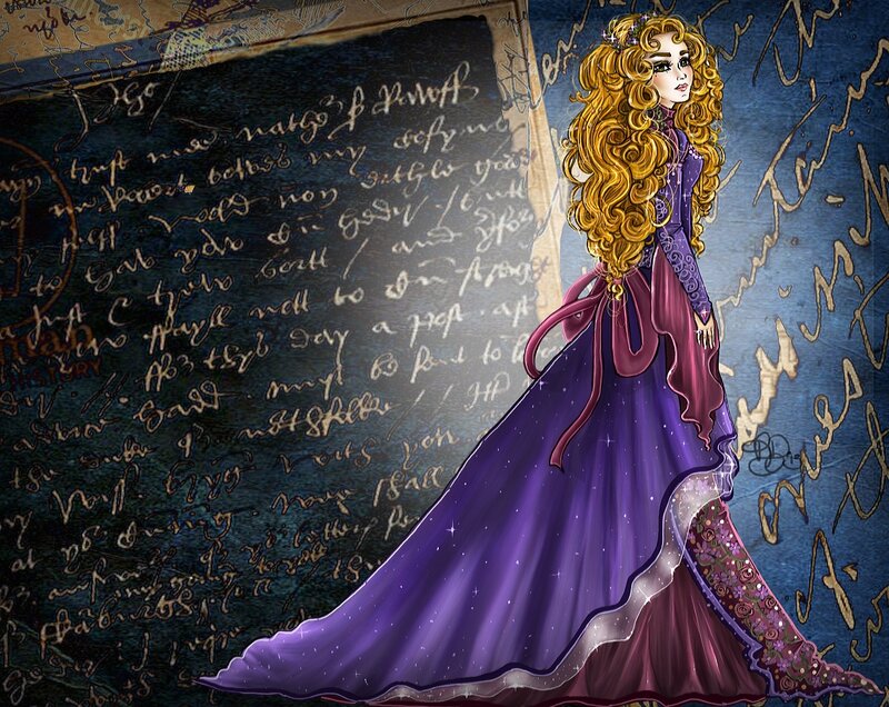 Woman in Purple Gown — Dramatic, Digital Art, Curly Hair