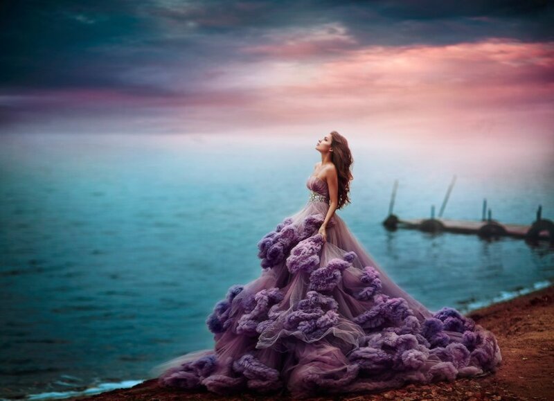 Woman in Purple Gown — Dramatic, Sunset, Digital Art