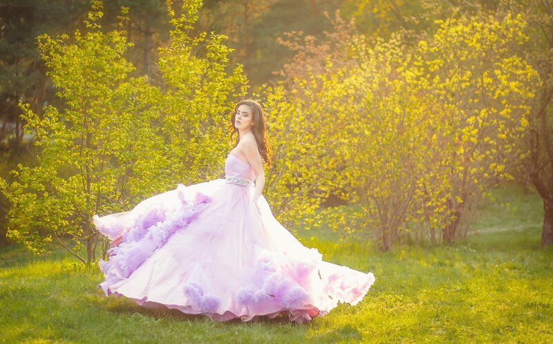 Woman in Purple Gown — Serene, Spring, Photograph