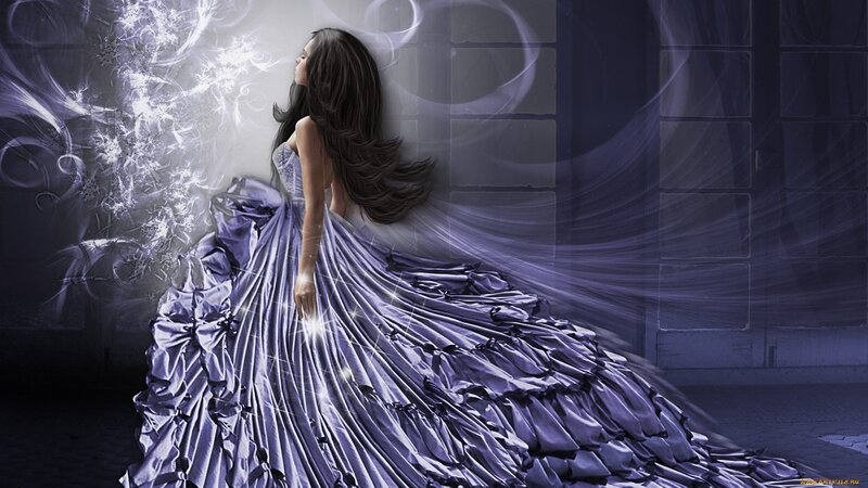 woman in purple gown with light effects
