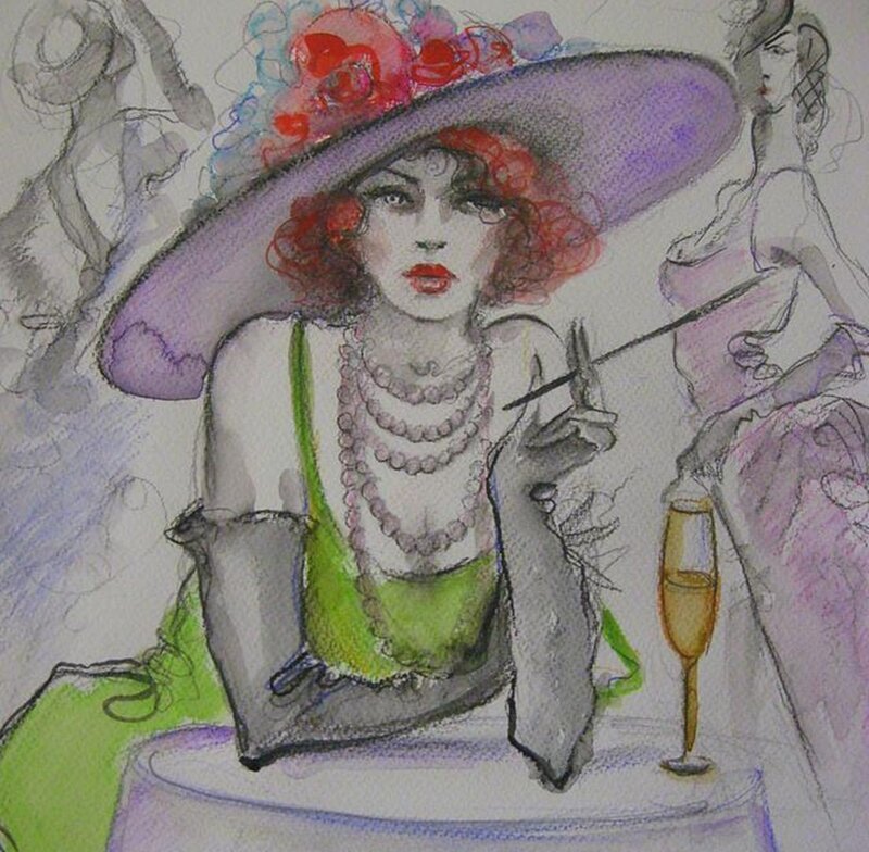 Woman in Purple Hat — Dramatic, Illustration