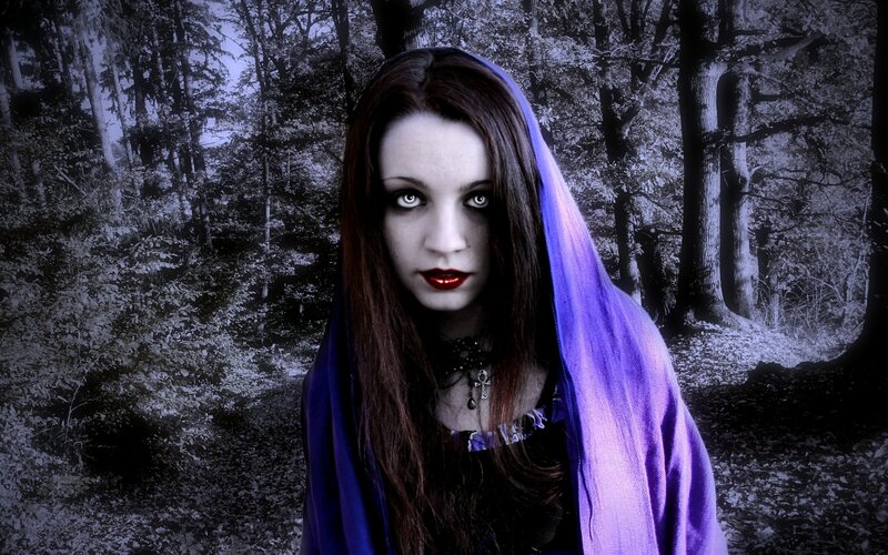 Woman in Purple Hood — Dramatic, Night, Photograph