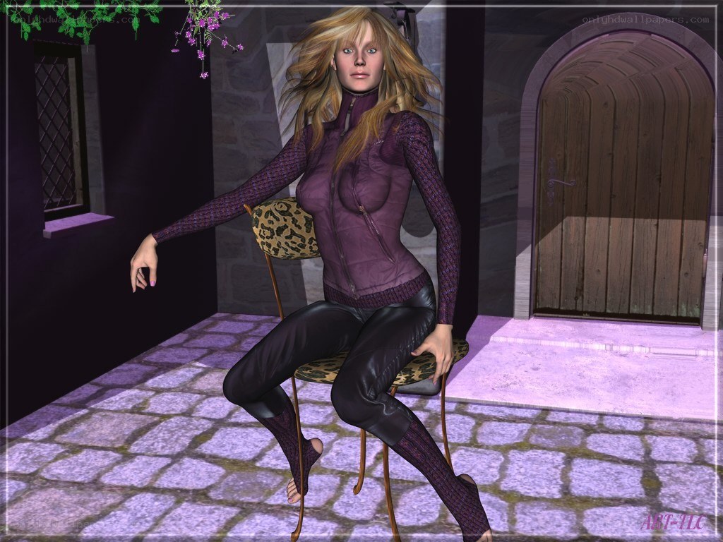 woman in purple jacket sitting