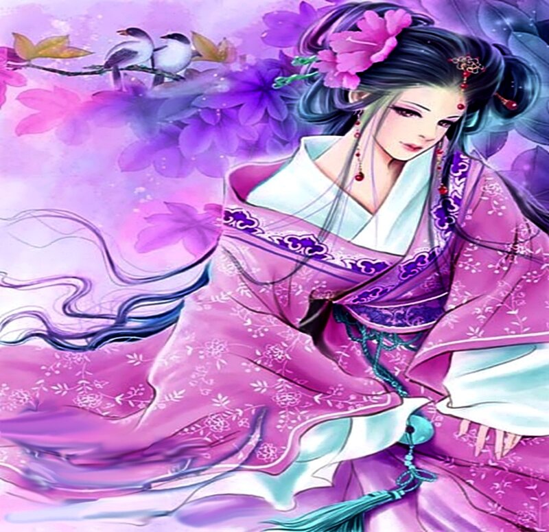 woman in purple kimono