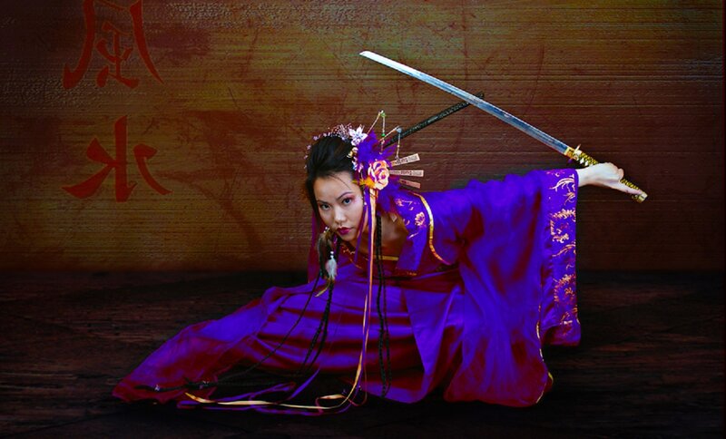 Woman in Purple Kimono — Dramatic, Photograph