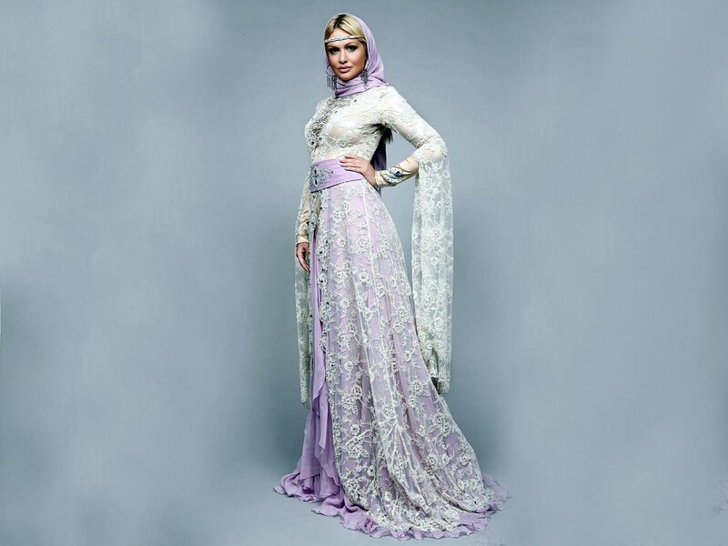 woman in purple lace dress