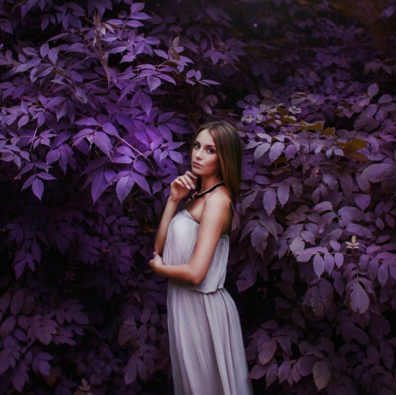 Woman in Purple Leaves