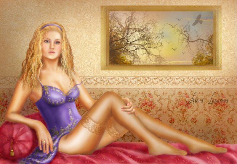 Woman in Purple Lingerie — Calm, Sunset
