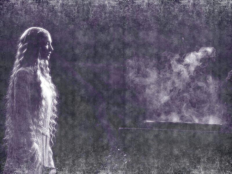 woman in purple mist