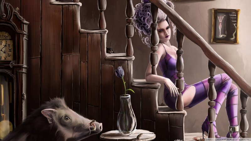 woman in purple on stairs