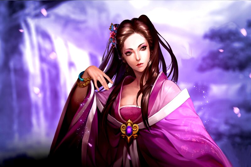 Woman in Purple Robe — Dramatic, Digital Art, Flower Hairpin