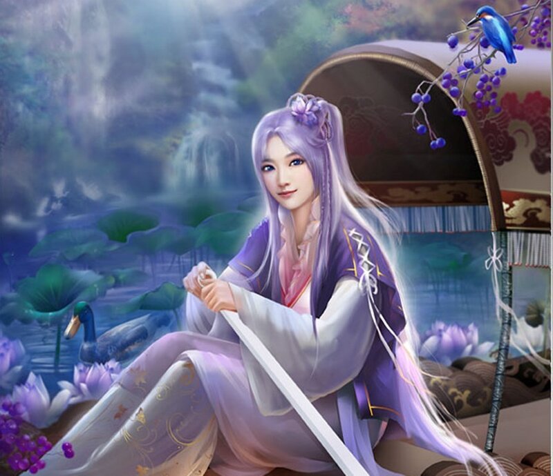 woman in purple robe on boat