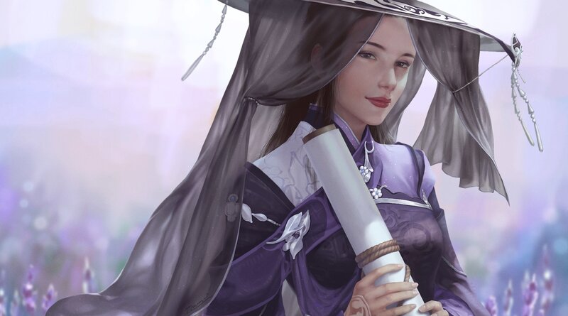 Woman in Purple Robe — Serene, Afternoon, Digital Art