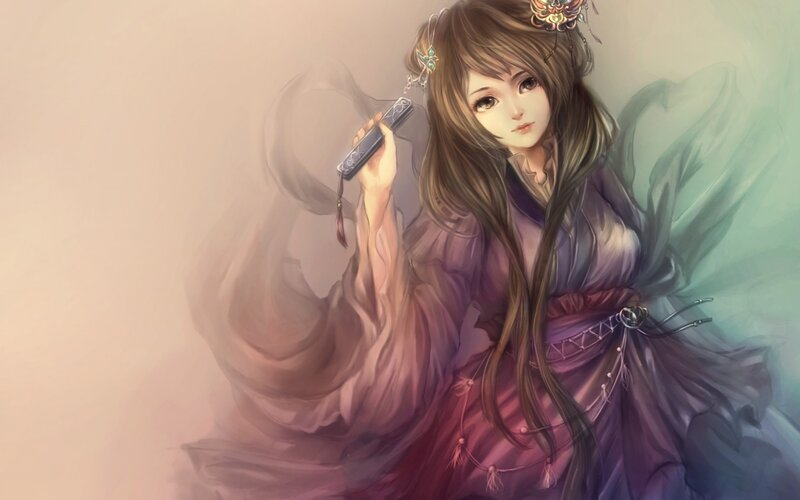 Woman in Purple Robe — Serene, Digital Art, Flute