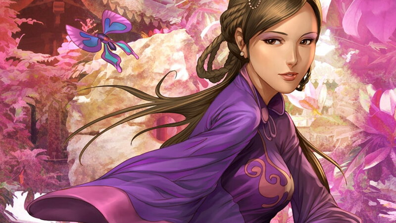 Woman in Purple Robe — Serene, Spring, Digital Art, Butterfly