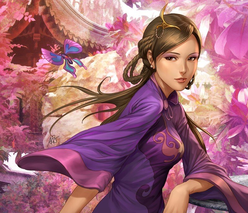 woman in purple robe with butterfly